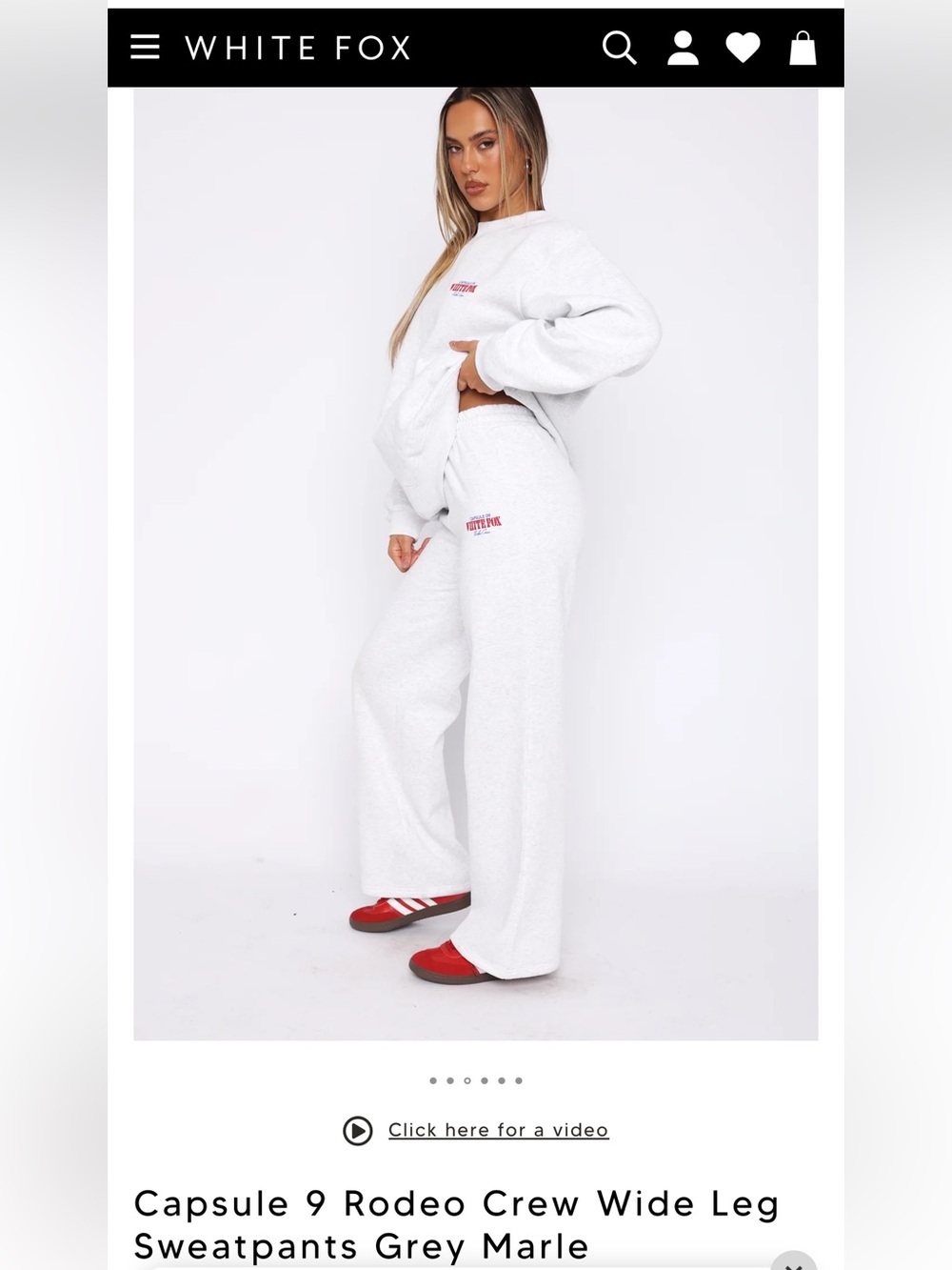 White Fox Boutique Wide Leg Sweatpants in White with Red Logo